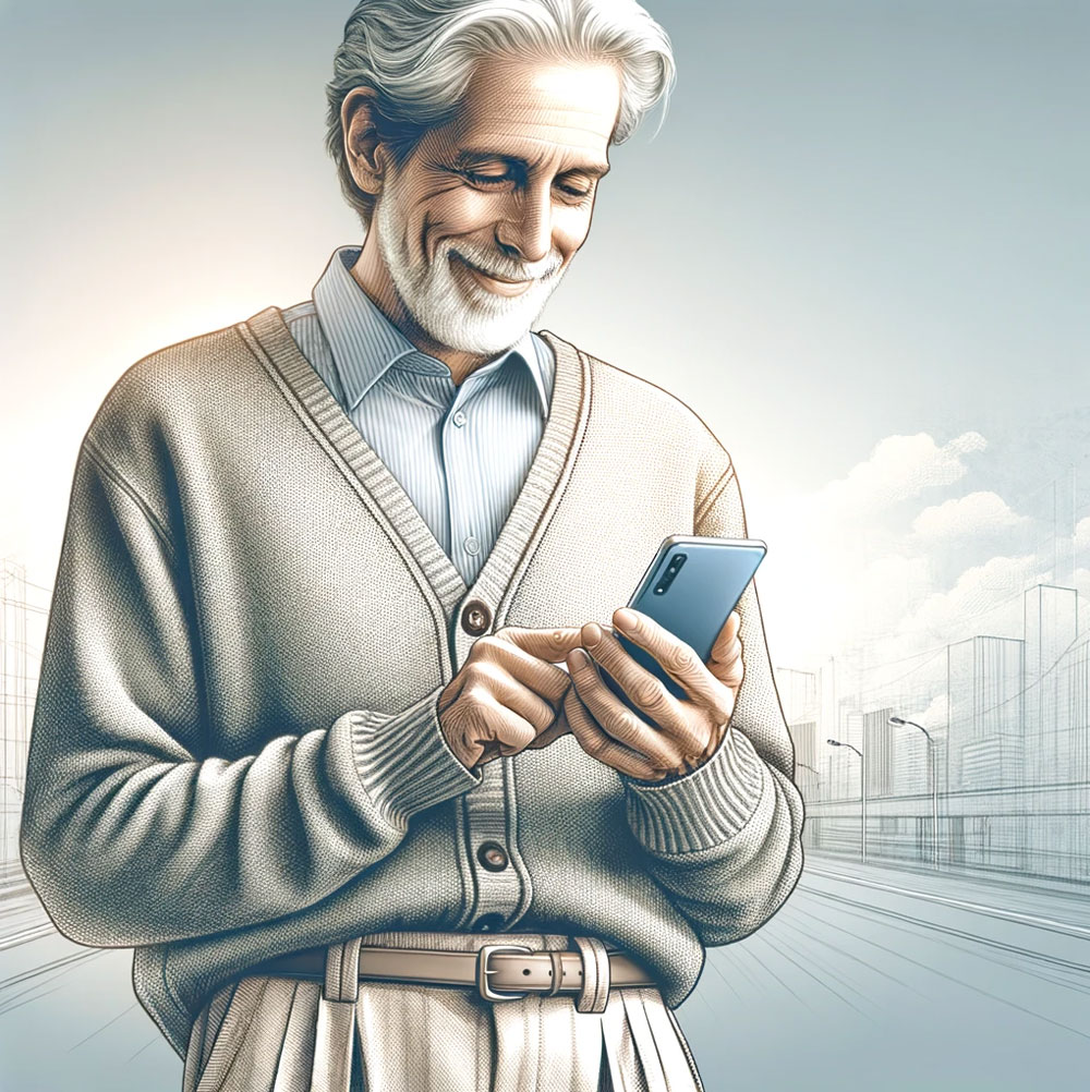 Senior mit Smartphone in der Hand