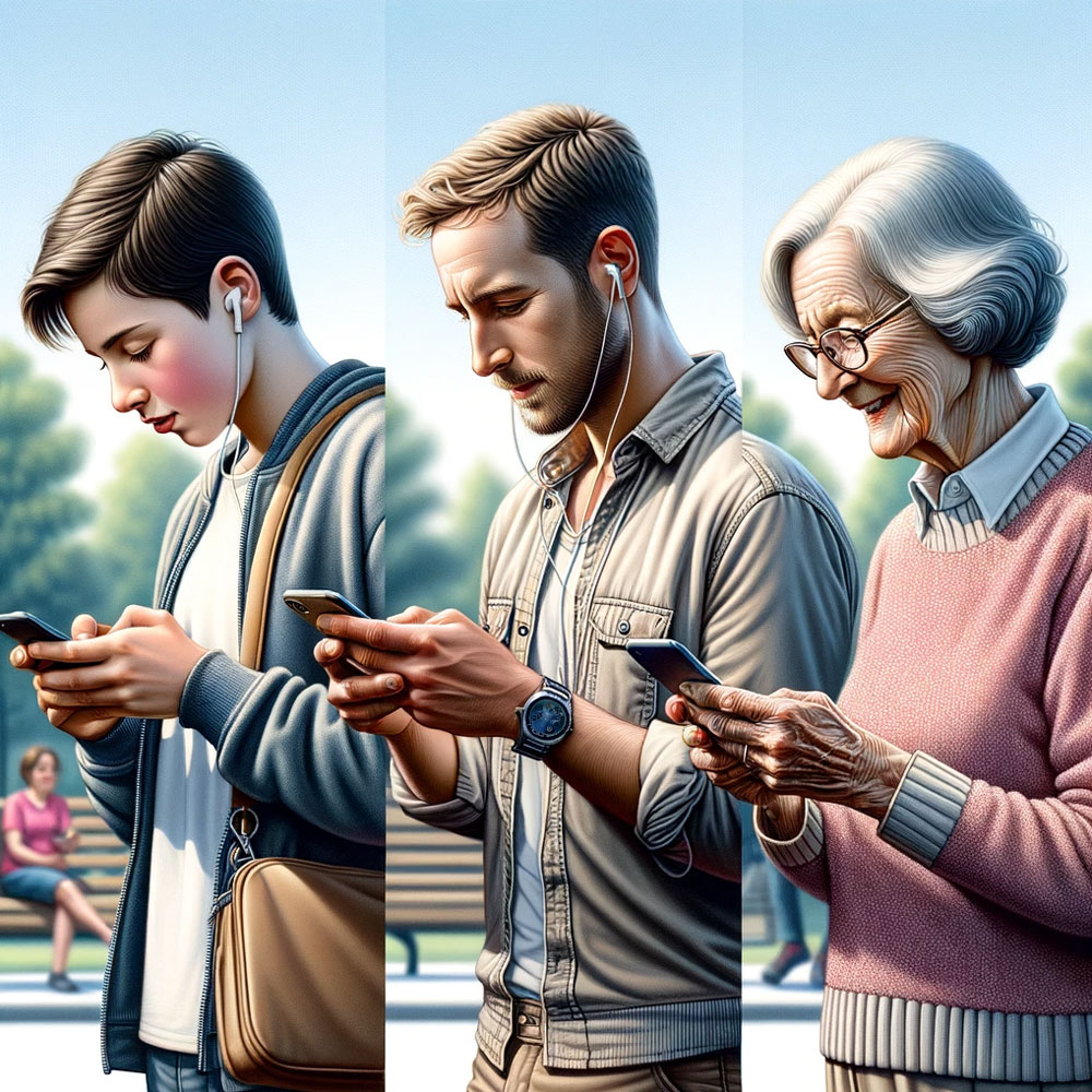 Personen dreier Altersgruppen mit einem Smartphone in der Hand