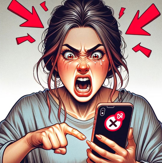 Frau die sich am Smartphone ärgert