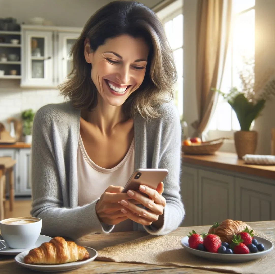 Frau Zuhause am Smartphone